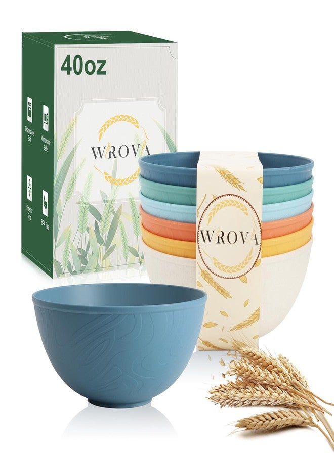 Wrova Wheat Straw Bowls for Kitchen set of 6,Anti-Scald Thick Soup Bowls 40oz,Microwave and Dishwasher Safe Bowl Sets, Unbreakable Cereal Bowl Sets. Vibrant Series - Image 1